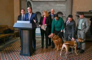 Photos courtesy of NY Senate Media Services  Michael Gianaris is joined by bill co-sponsors Sen. Todd Kaminsky, D-Long Island, and Assembly member Linda Rosenthal, D-Manhattan, as well as representatives from various animal advocacy organizations.