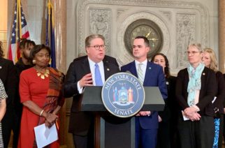 Photo Courtesy of Cloey Callahan
Sen. Pete Harckham, D-South Salem, stands alongside alongside other Senate Democrats at a new conference announcing the passing of 17 bills aimed at combatting the opioid addiction crisis.