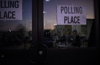 November 3, 2020. Voting continues after dark at polling locations in Kingston, New York.