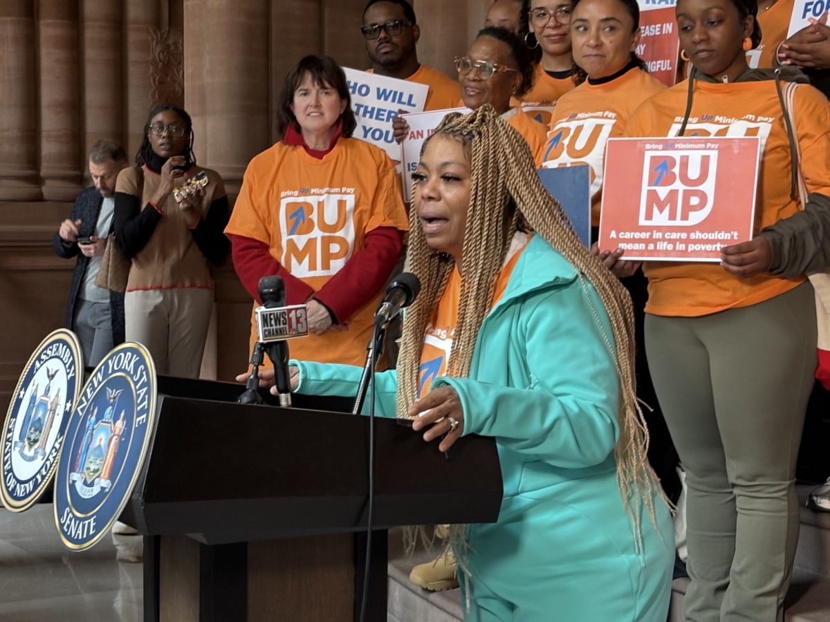 Non-profit Bring Up Minimum Wage (BUMP) advocates delivered testimonial on the Capitol’s Million Dollar Staircase on Jan. 27.