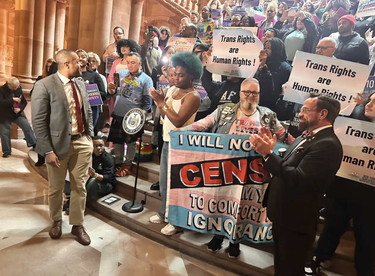 Lawmakers and ralliers gather at The Million Dollar Staircase.