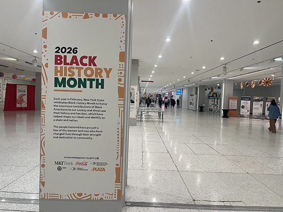 A Black History Month display in Empire State Plaza