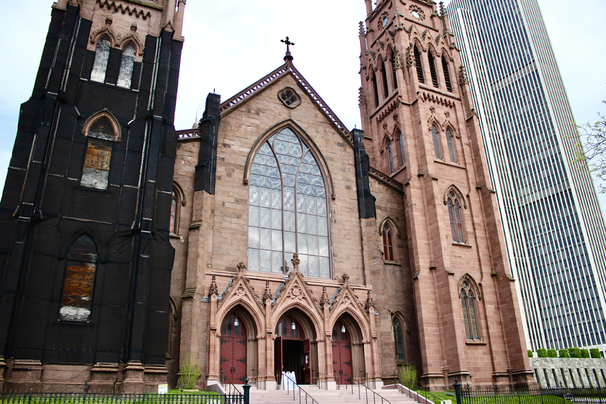 Cathedral of the Immaculate Conception in Albany, NY, May 5, 2026. A buffer zone would aim to keep protesters at least 25 feet away.  